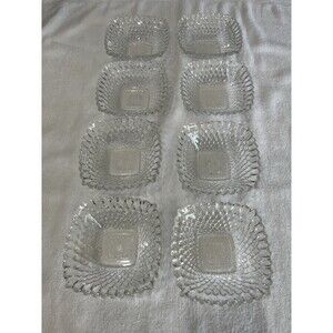 Vtg MCM Hobnail Pressed Glass Clear Dessert Nut Dishes Bowls Set Of 8 Classic